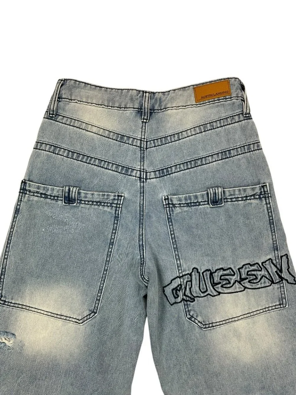 Austin Landing Queen Jorts Denim Shorts 3 Blue Embroidered Tribal Skater